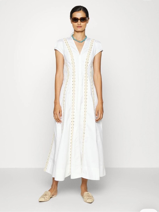Tory Burch Dresses & Skirts - Tory Burch White Maxi Dress with Beige Crochet Insets